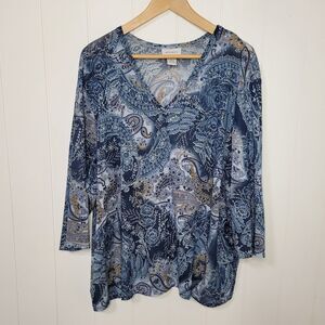 Avenue Womens Top Size 26/28 4X Boho Blue Embellished